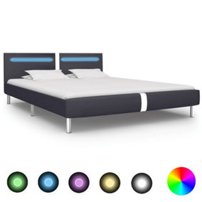 Berkfield Bed Frame with LED Black Faux Leather 150x200 cm 5FT King Size