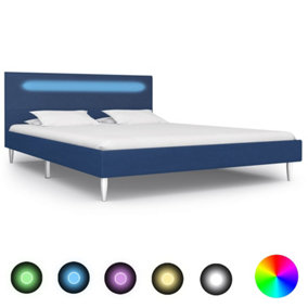 Berkfield Bed Frame with LED Blue Fabric 135x190 cm 4FT6 Double