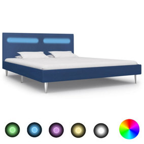 Berkfield Bed Frame with LED Blue Fabric 150x200 cm 5FT King Size