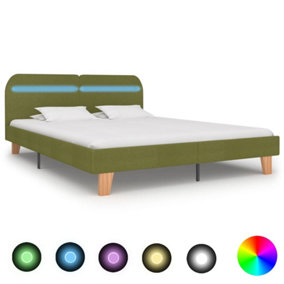 Berkfield Bed Frame with LED Green Fabric 150x200 cm 5FT King Size