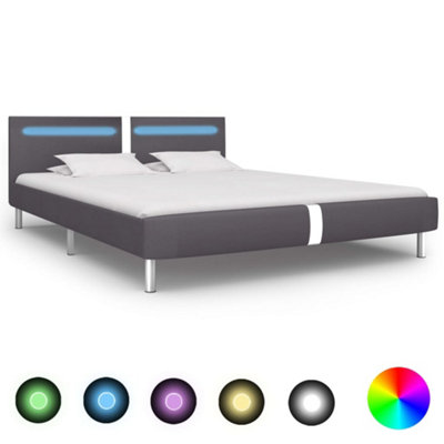 Berkfield Bed Frame with LED Grey Faux Leather 150x200 cm 5FT King Size