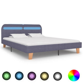 Berkfield Bed Frame with LED Light Grey Fabric 150x200 cm 5FT King Size