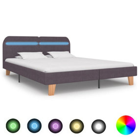 Berkfield Bed Frame with LED Taupe Fabric 150x200 cm 5FT King Size