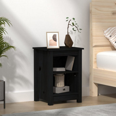 Berkfield Bedside Cabinet Black 40x35x55 cm Solid Wood Pine