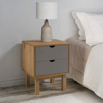 Berkfield Bedside Cabinet Brown and Grey 46x39.5x57 cm Solid Wood Pine