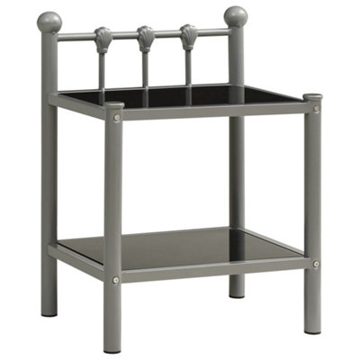 Berkfield Bedside Cabinet Grey and Black 45x34.5x60.5 cm Metal and Glass