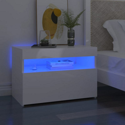 White high gloss bedside table with hot sale led light