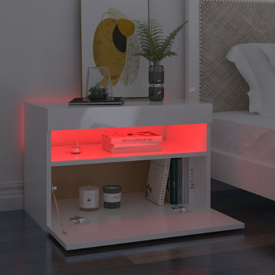 White gloss best sale led bedside table