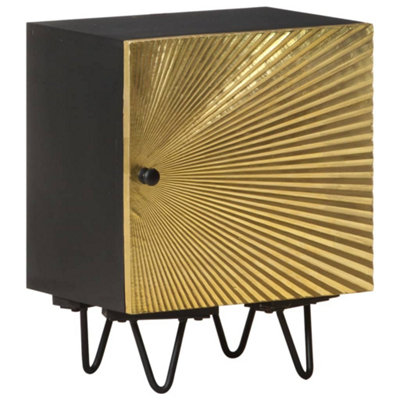 Berkfield Bedside Cabinet with Brass Front 40x30x50 cm Solid Mango Wood