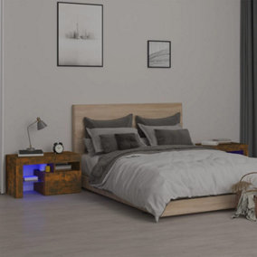 Berkfield Bedside Cabinets 2 pcs with LED Lights Smoked Oak 70x36.5x 40 cm
