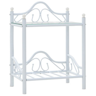 Berkfield Bedside Table Steel and Tempered Glass 45x30.5x60 cm White