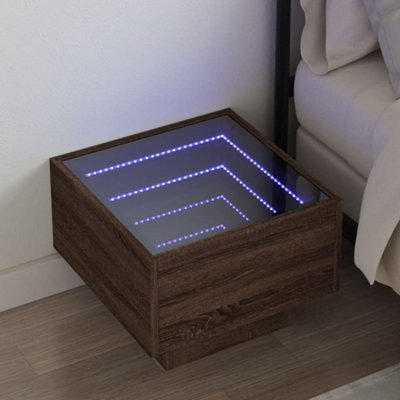 Berkfield Bedside Table with Infinity LED Brown Oak 40x40x30 cm