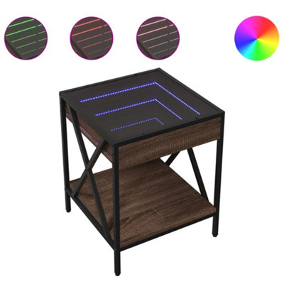 Berkfield Bedside Table with Infinity LED Brown Oak 40x40x49 cm