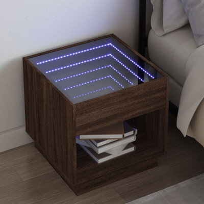 Berkfield Bedside Table with Infinity LED Brown Oak 50x50x50 cm