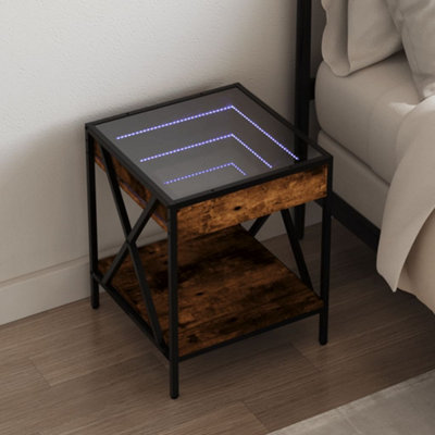 Berkfield Bedside Table with Infinity LED Smoked Oak 40x40x49 cm