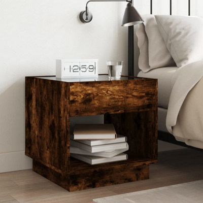 Berkfield Bedside Table with Infinity LED Smoked Oak 50x50x50 cm