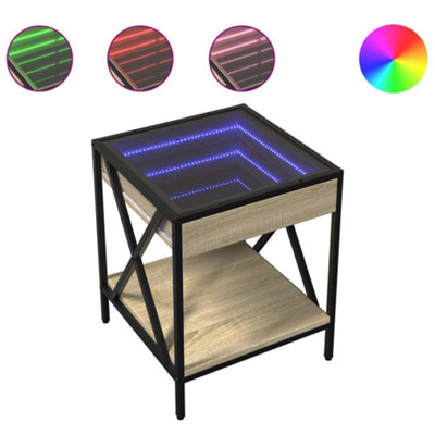 Berkfield Bedside Table with Infinity LED Sonoma Oak 40x40x49 cm