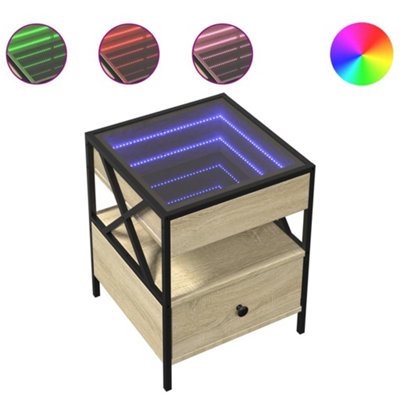 Berkfield Bedside Table with Infinity LED Sonoma Oak 40x40x51 cm