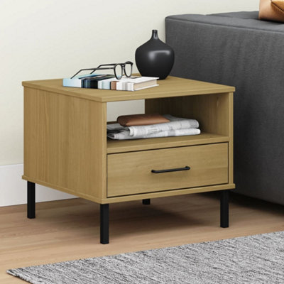 Berkfield Bedside Table with Metal Legs Brown Solid Wood Pine OSLO