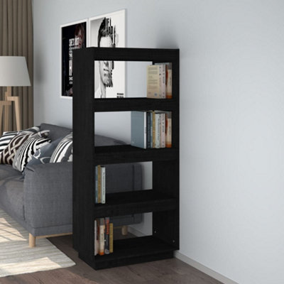 Berkfield Book Cabinet/Room Divider Black 60x35x135 cm Solid Pinewood