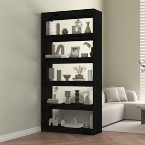 Berkfield Book Cabinet/Room Divider Black 80x30x167.4 cm Solid Wood Pine