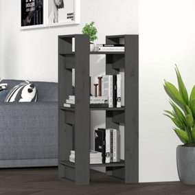 Berkfield Book Cabinet/Room Divider Grey 41x35x91 cm Solid Wood Pine