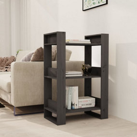 Berkfield Book Cabinet/Room Divider Grey 60x35x91 cm Solid Wood Pine