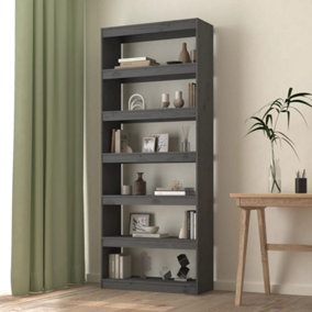 Berkfield Book Cabinet/Room Divider Grey 80x30x199.5 cm Solid Wood Pine
