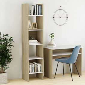Berkfield Book Cabinet White and Sonoma Oak 40x35x180 cm Engineered Wood