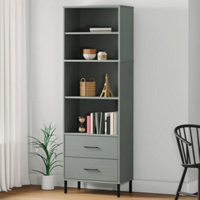 Berkfield Bookcase with 2 Drawers Grey 60x35x180 cm Solid Wood OSLO