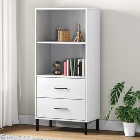 Berkfield Bookcase with 2 Drawers White 60x35x128.5 cm Solid Wood OSLO