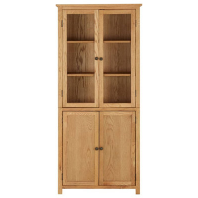 Berkfield Bookcase with 4 Doors 80x35x180 cm Solid Oak Wood and Glass