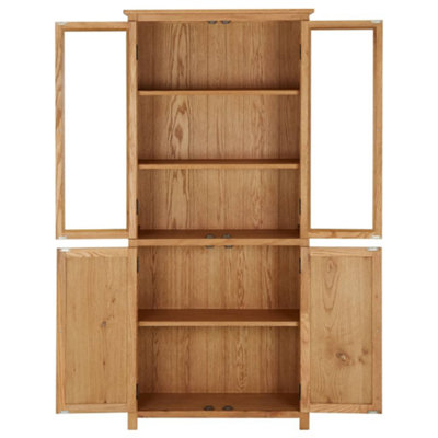 Berkfield Bookcase with 4 Doors 80x35x180 cm Solid Oak Wood and Glass