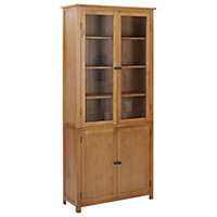 Berkfield Bookcase with 4 Doors 90x35x200 cm Solid Oak Wood and Glass