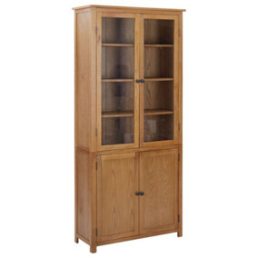Berkfield Bookcase with 4 Doors 90x35x200 cm Solid Oak Wood and Glass
