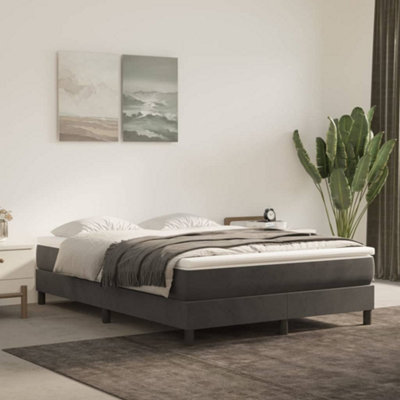 Berkfield Box Spring Bed Frame Dark Grey 135x190 cm 4FT6 Double Velvet