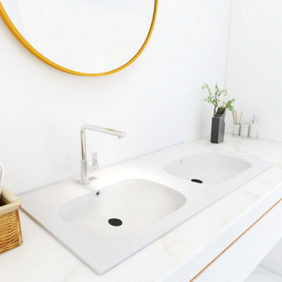 Berkfield Built-in Double Wash Basin 1205x460x145 mm SMC White Price Comparisons | Compare The Build