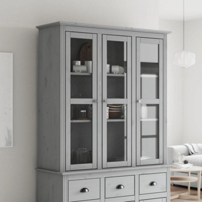 Berkfield Cabinet with Glass Doors BODO Grey Solid Wood Pine