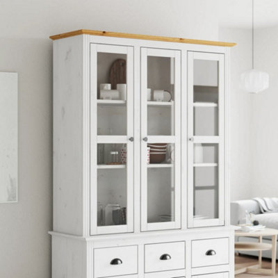 Berkfield Cabinet with Glass Doors BODO White and Brown Solid Wood Pine