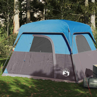 Berkfield Camping Tent Cabin 4-Person Blue Waterproof
