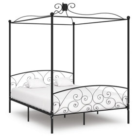 Berkfield Canopy Bed Frame Black Metal 180x200 cm 6FT Super King
