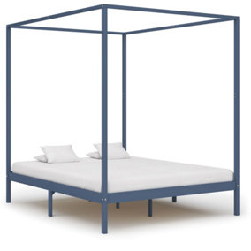 Berkfield Canopy Bed Frame Grey Solid Pine Wood 6FT Super King