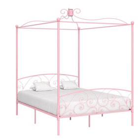 Berkfield Canopy Bed Frame Pink Metal 180x200 cm 6FT Super King