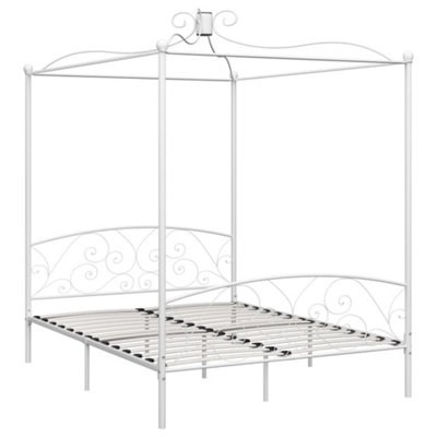 Berkfield Canopy Bed Frame White Metal 160x200 cm DIY at B Q