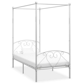 Berkfield Canopy Bed Frame White Metal 90x200 cm