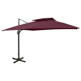 Berkfield Cantilever Umbrella with Double Top 300x300 cm Bordeaux Red