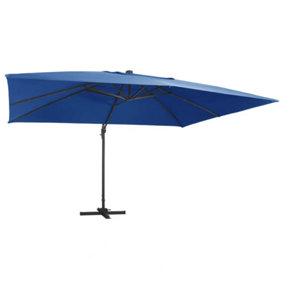 Berkfield Cantilever Umbrella with LED Lights and Aluminium Pole 400x300 cm Azure blue