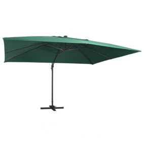 Berkfield Cantilever Umbrella with LED Lights and Aluminium Pole 400x300 cm Green