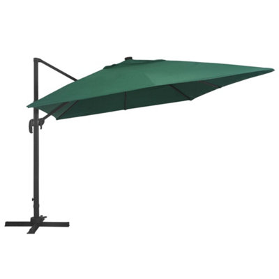 Berkfield Cantilever Umbrella with LED Lights and Aluminium Pole 400x300 cm Green