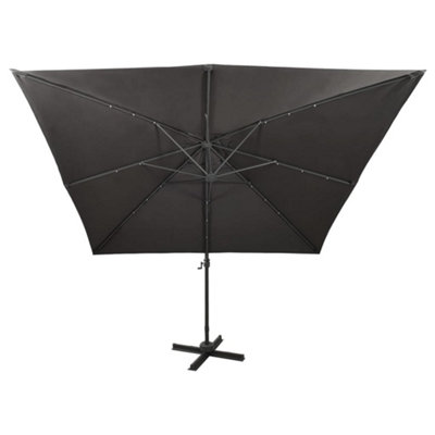 Berkfield Cantilever Umbrella with Pole and LED Lights Anthracite 300 cm